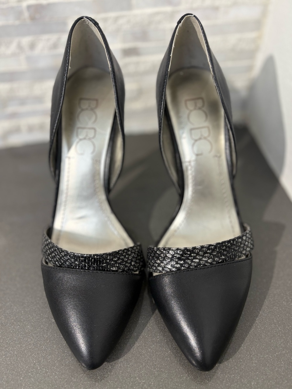 BCBG Paris Black Leather Stiletto Pump Heels - Size 6B / 36